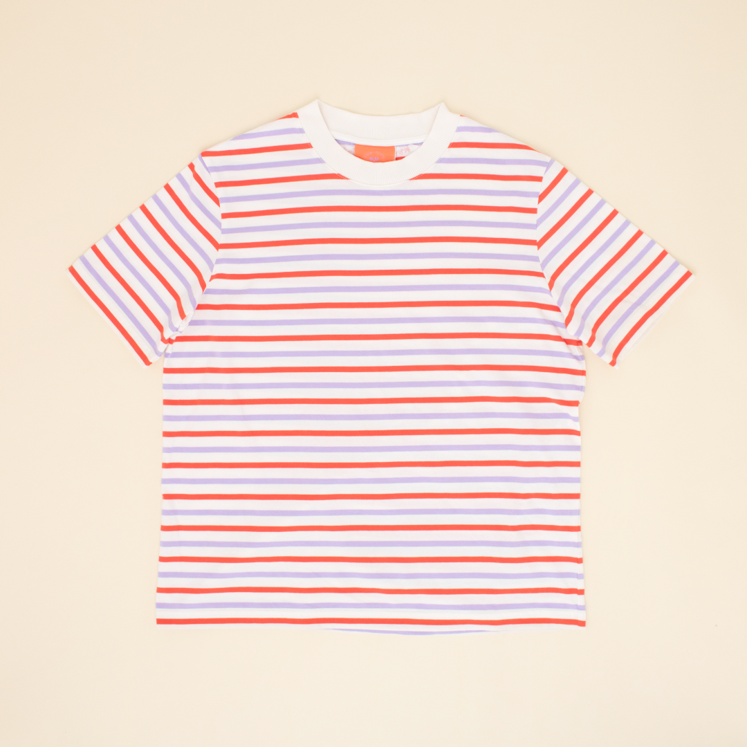 T-Shirt Gestreift aus Bio-Baumwolle | Rot/Lila/Weiß - ROSA ECK Concept Store