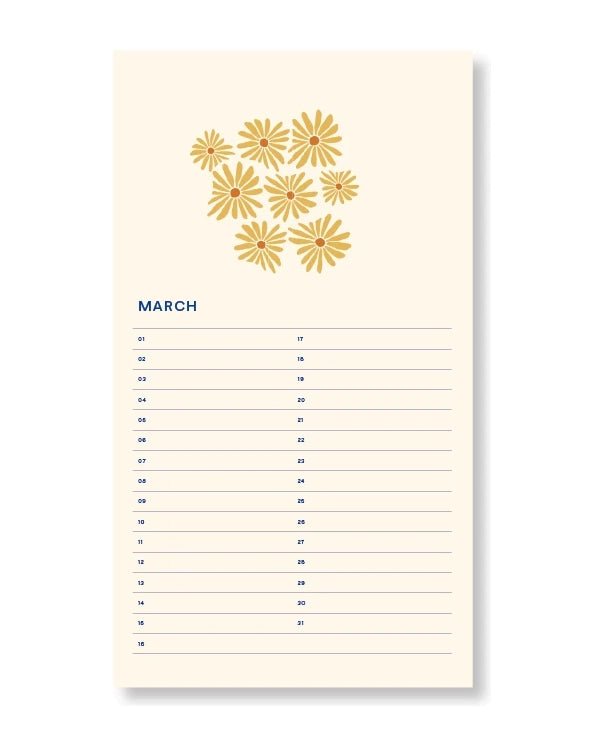A - Journal Stationery - BIRTHDAY CALENDER Kalender (Undated) Sun - ROSA ECK - Blume, Sonne,