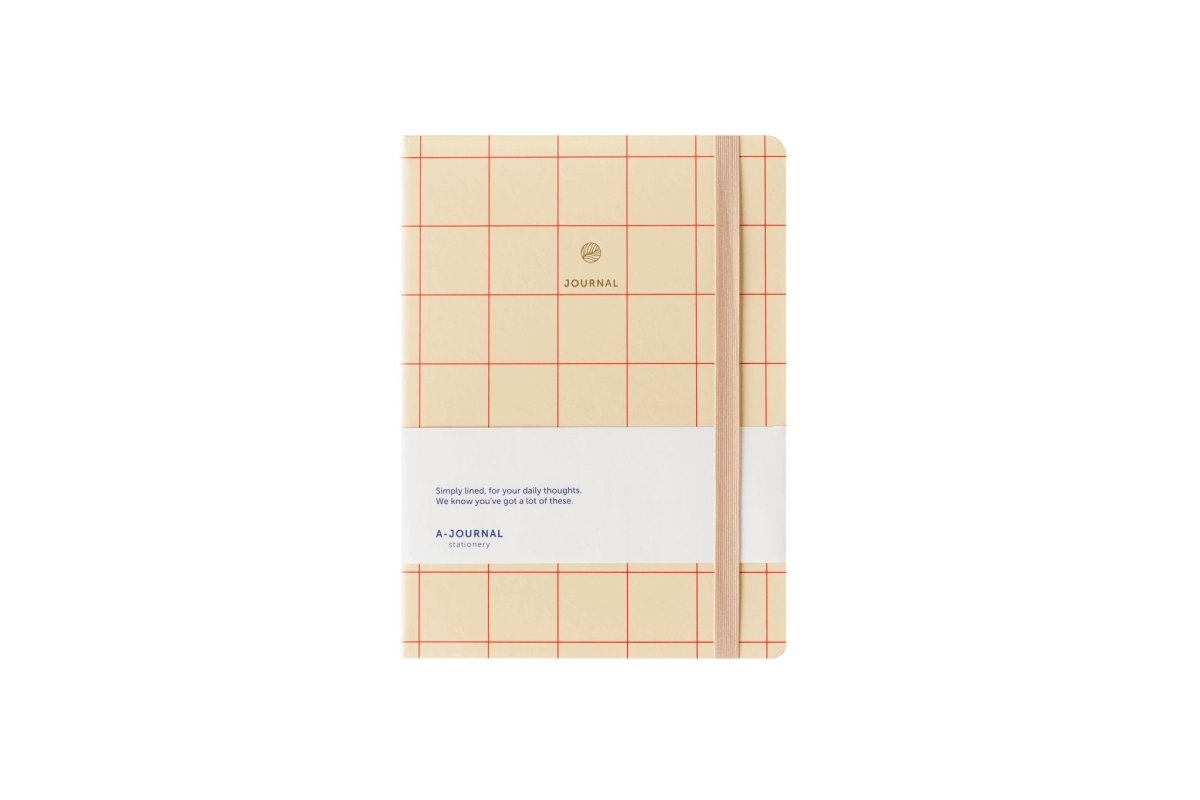 A - Journal Stationery - JOURNAL Notizbuch Creme/Rot/Kariert - ROSA ECK - Papier, Rot,