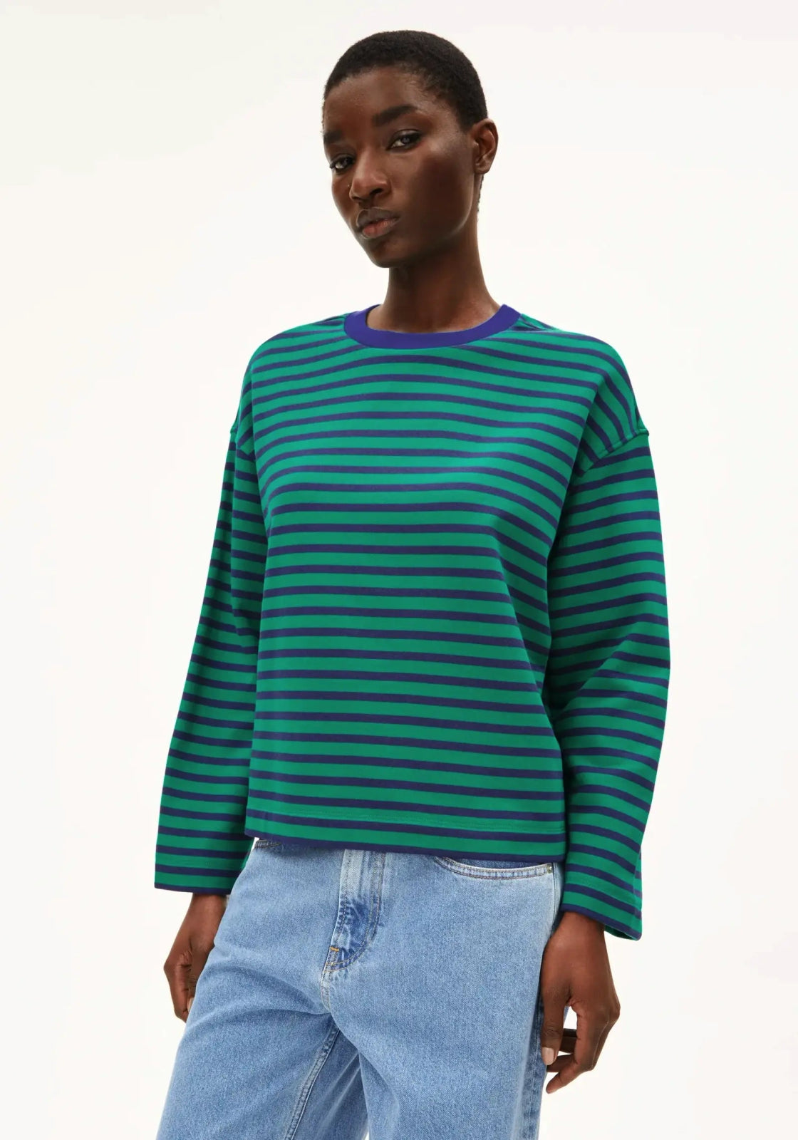ARMEDANGELS - FRANKAA MAARLEN STRIPE Sweatshirt • emerald green - blue noon - ROSA ECK Concept Store