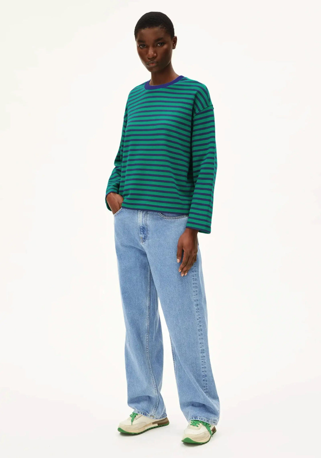 ARMEDANGELS - FRANKAA MAARLEN STRIPE Sweatshirt • emerald green - blue noon - ROSA ECK Concept Store