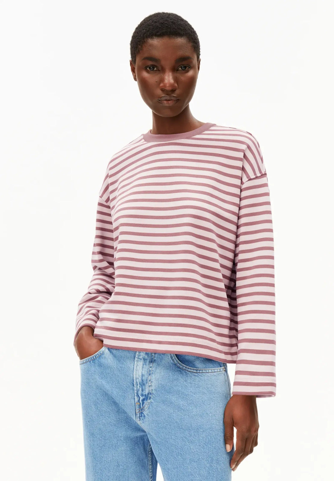 ARMEDANGELS - FRANKAA MAARLEN STRIPE Sweatshirt • ice grape - dark berry - ROSA ECK Concept Store