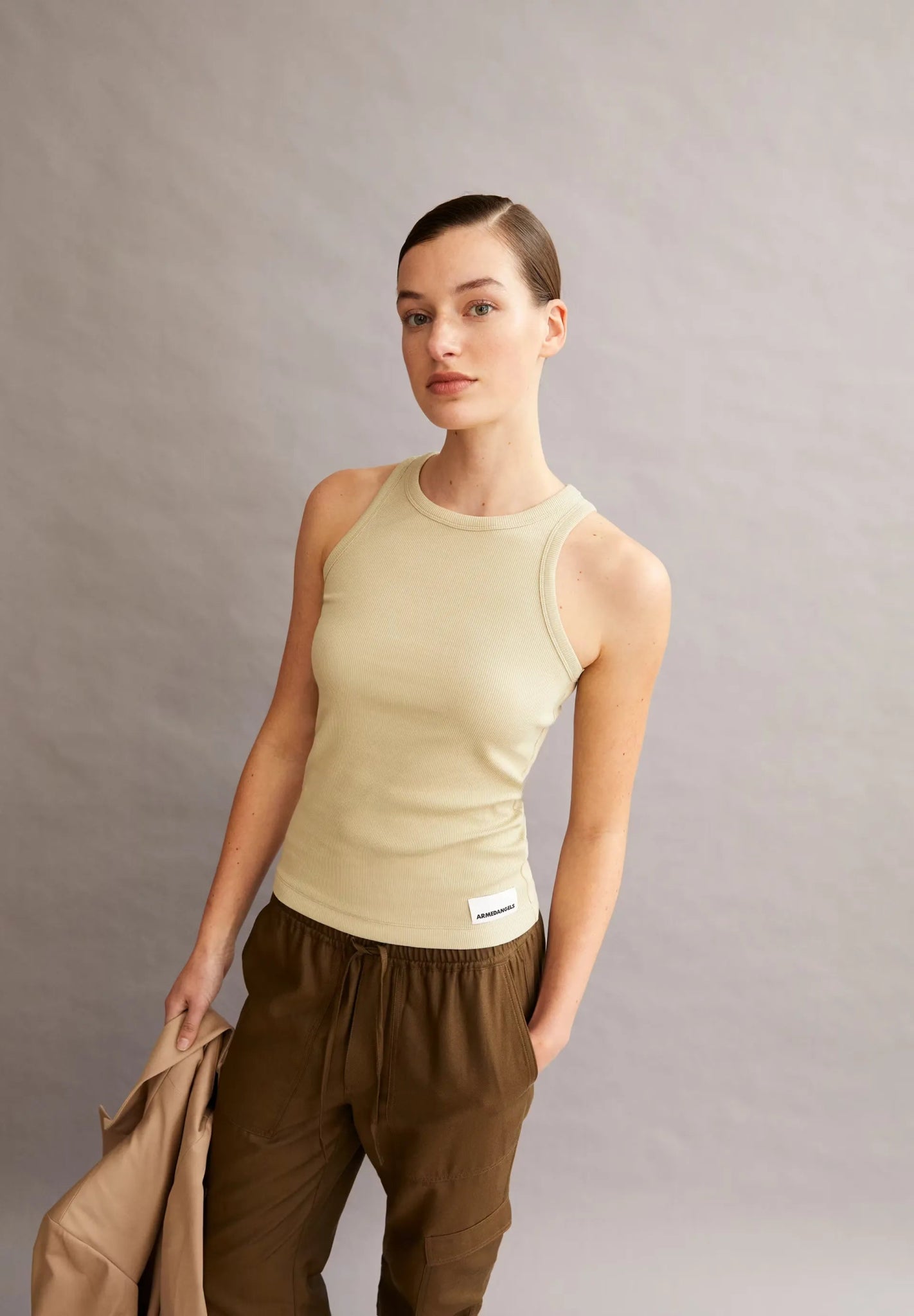 ARMEDANGELS - KANITAA Ripp - Top aus Bio - Baumwoll - Mix | gravel - Top - ROSA ECK -