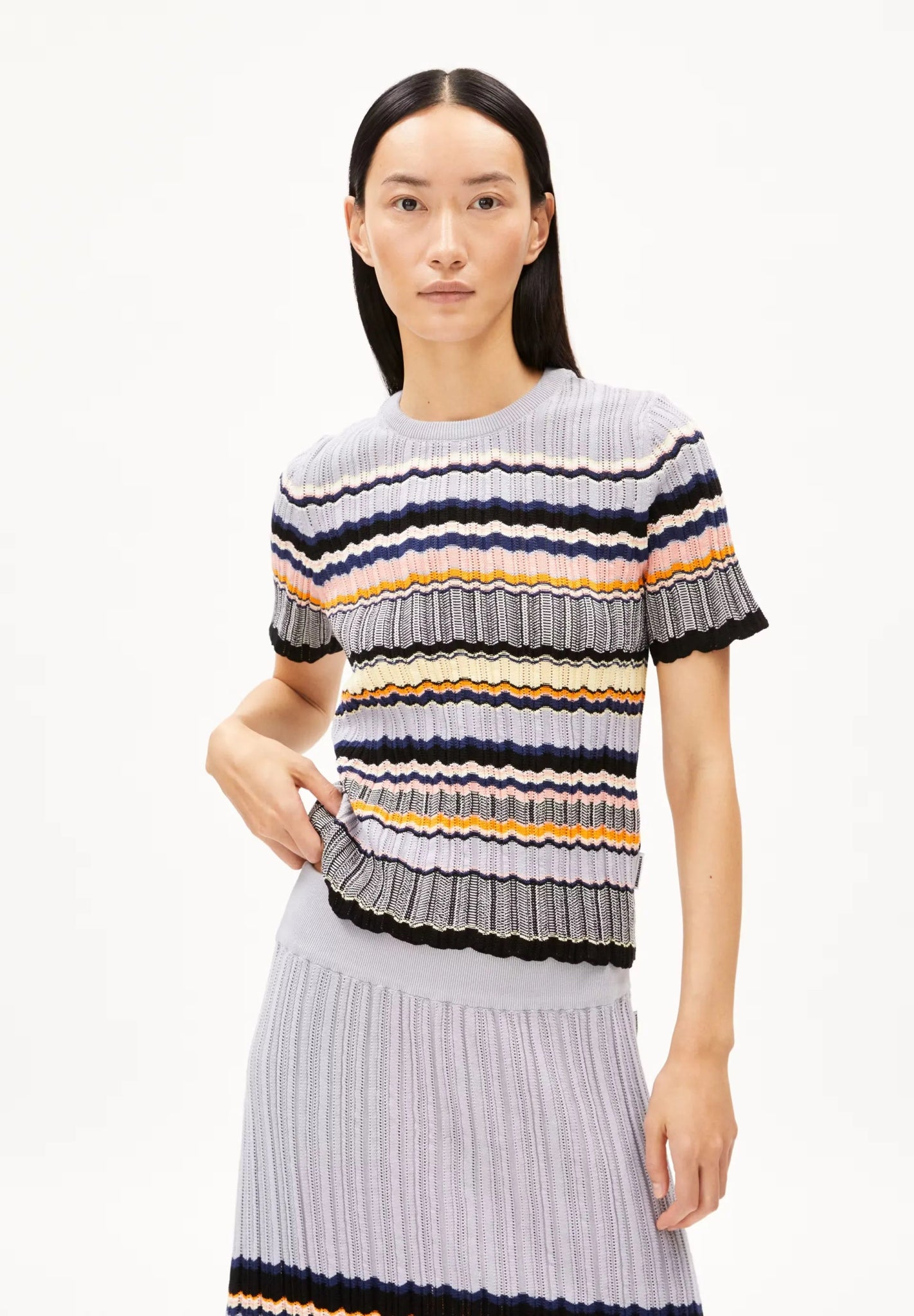 ARMEDANGELS - MAAYA STRIPES Pullover aus Bio - Baumwolle | misty morning - deep rosalilly - Sweater - ROSA ECK -