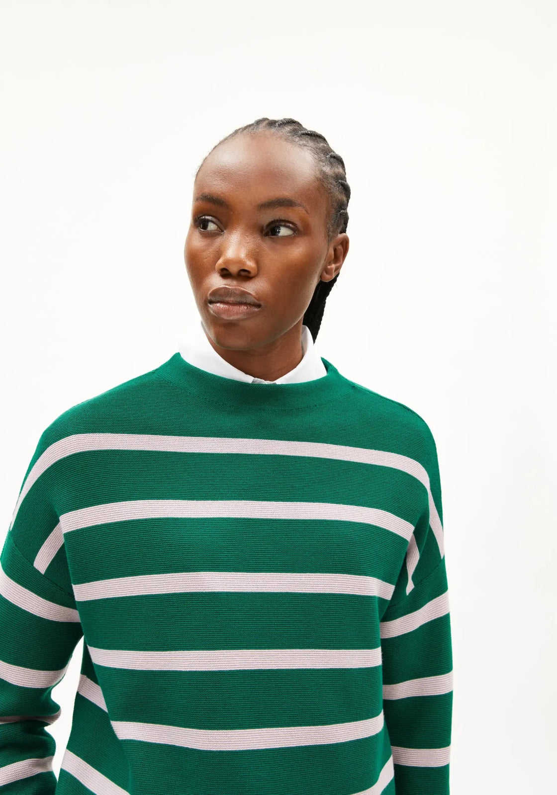 ARMEDANGELS - MERINAA STRIPES Strickpullover • emerald green - ice grape - ROSA ECK Concept Store