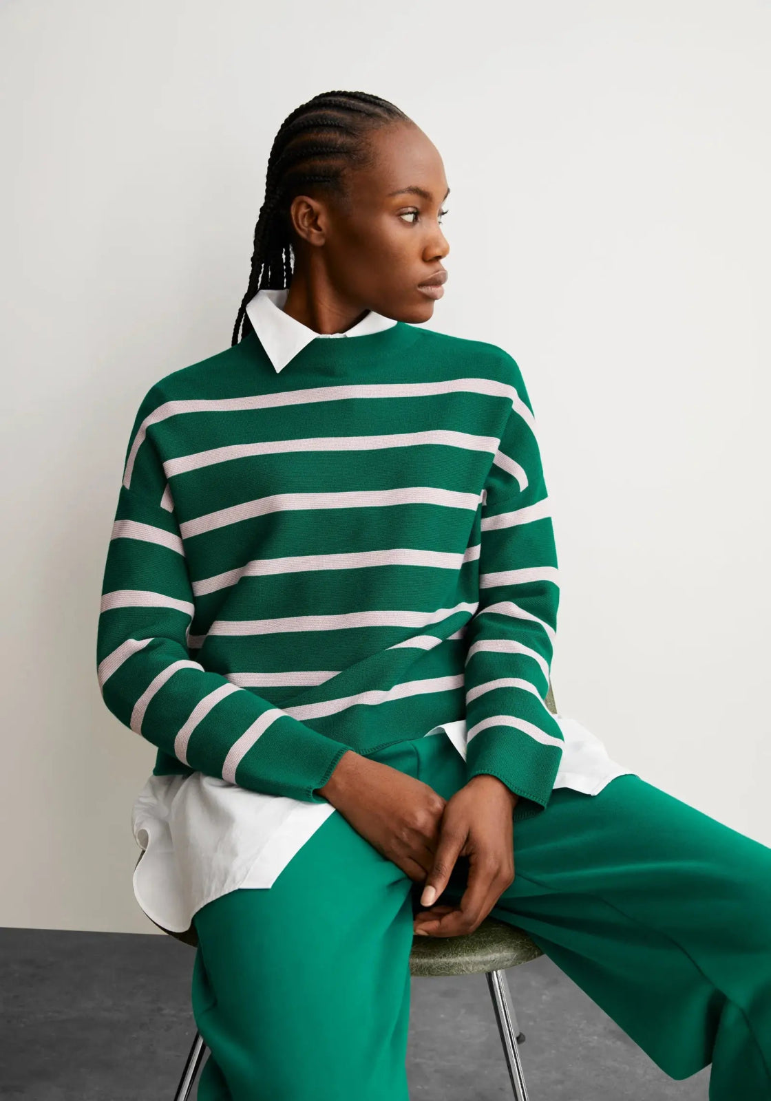 ARMEDANGELS - MERINAA STRIPES Strickpullover • emerald green - ice grape - ROSA ECK Concept Store