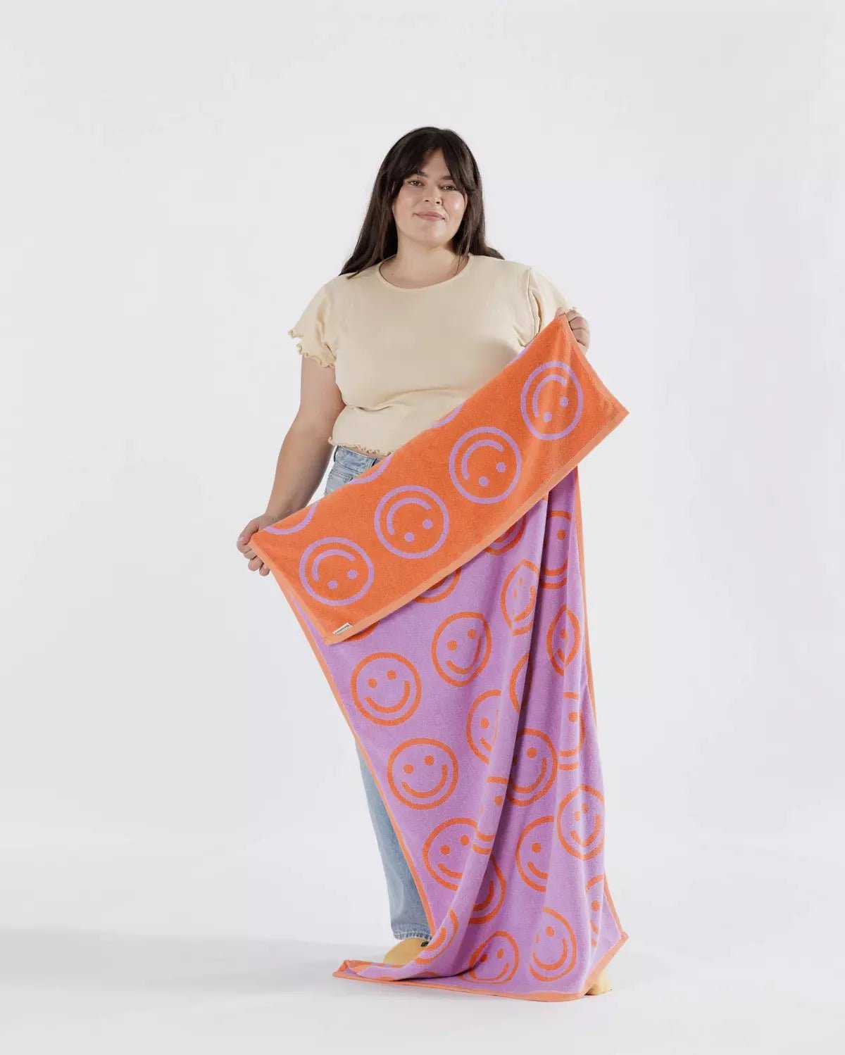 BAGGU - BATH TOWEL Badetuch | Happy Lilac - ROSA ECK - Smiley, ,