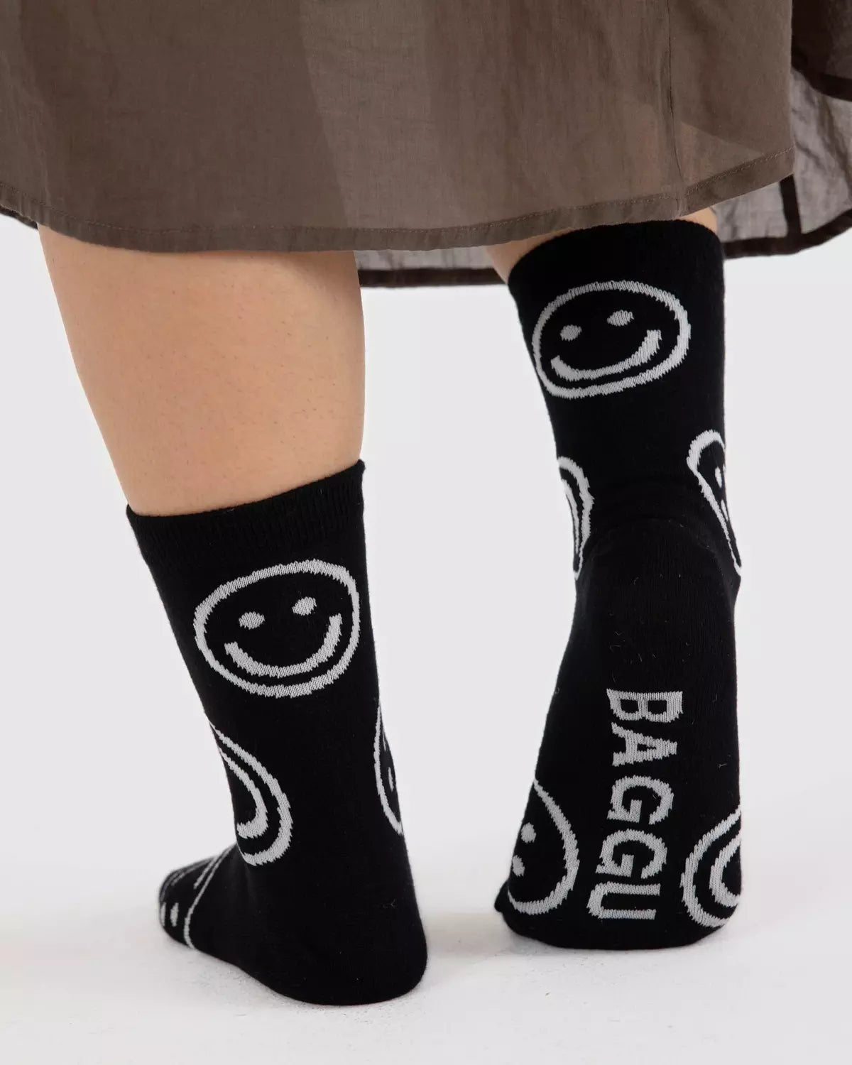 BAGGU - CREW SOCK Socken | Black Happy - ROSA ECK - Smiley, ,