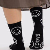 BAGGU - CREW SOCK Socken | Black Happy - ROSA ECK - Smiley, ,