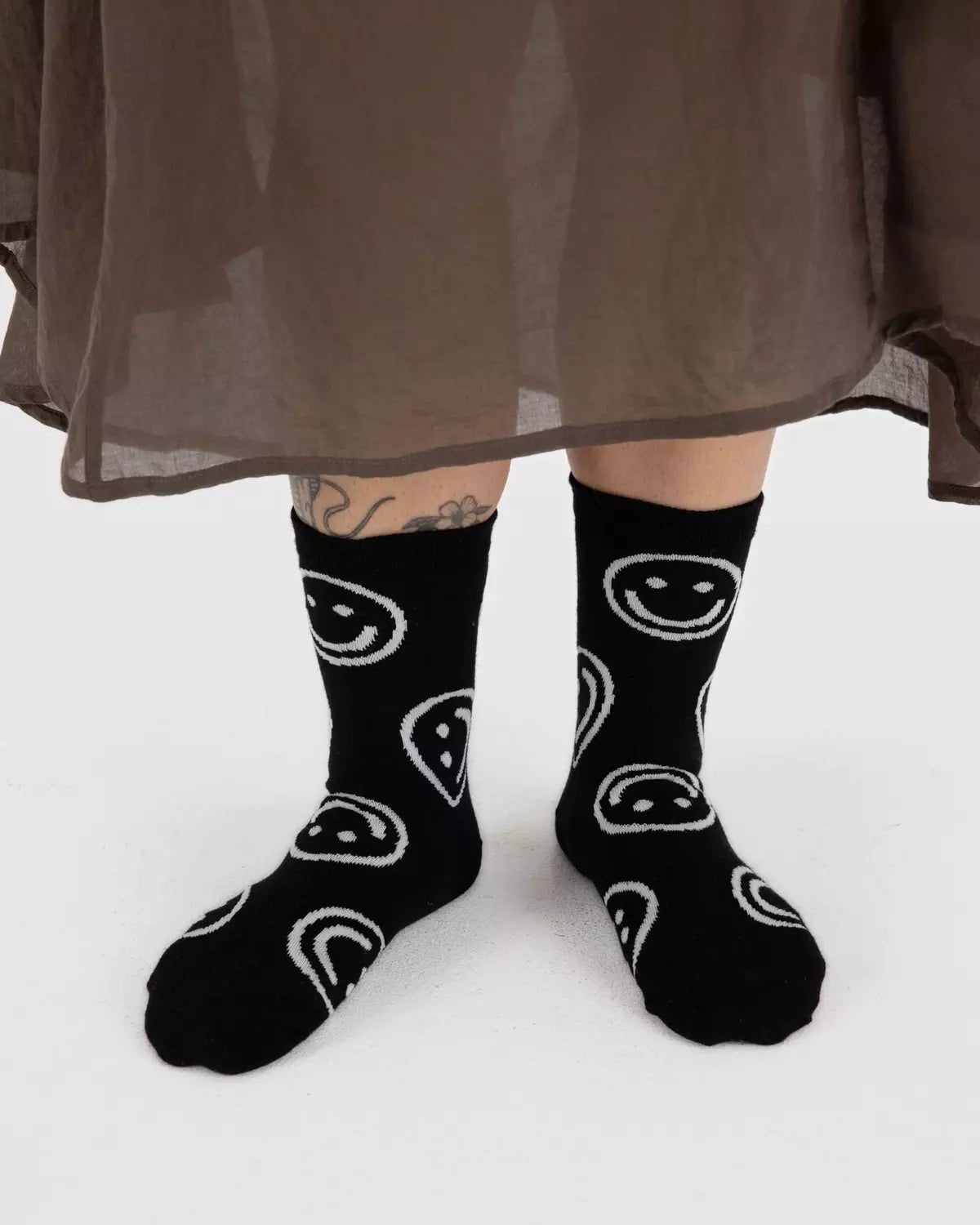 BAGGU - CREW SOCK Socken | Black Happy - ROSA ECK - Smiley, ,