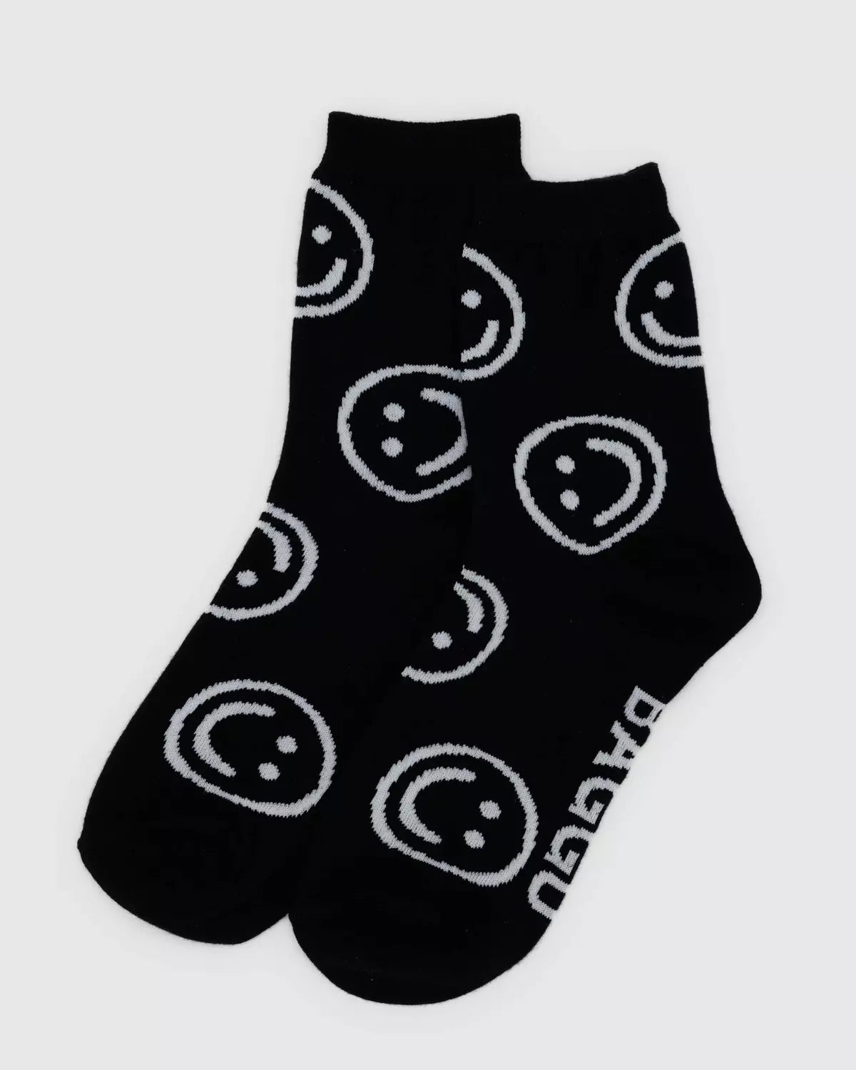 BAGGU - CREW SOCK Socken | Black Happy - ROSA ECK - Smiley, ,