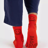 BAGGU - CREW SOCK Socken | Red Happy - ROSA ECK - Smiley, ,