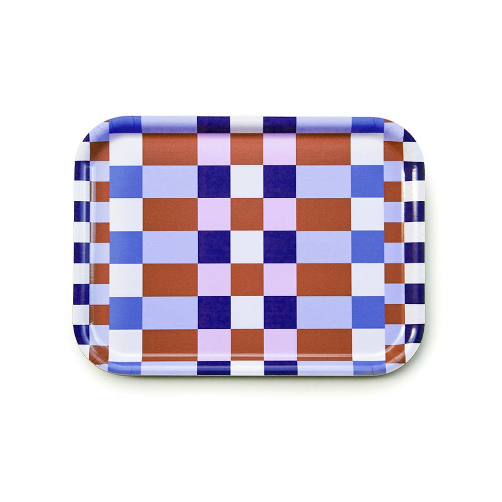 BLU KAT - CHECKER MIX Serviertablett (27 x 20 cm) • Caramel/Sky - Serviertablett - ROSA ECK