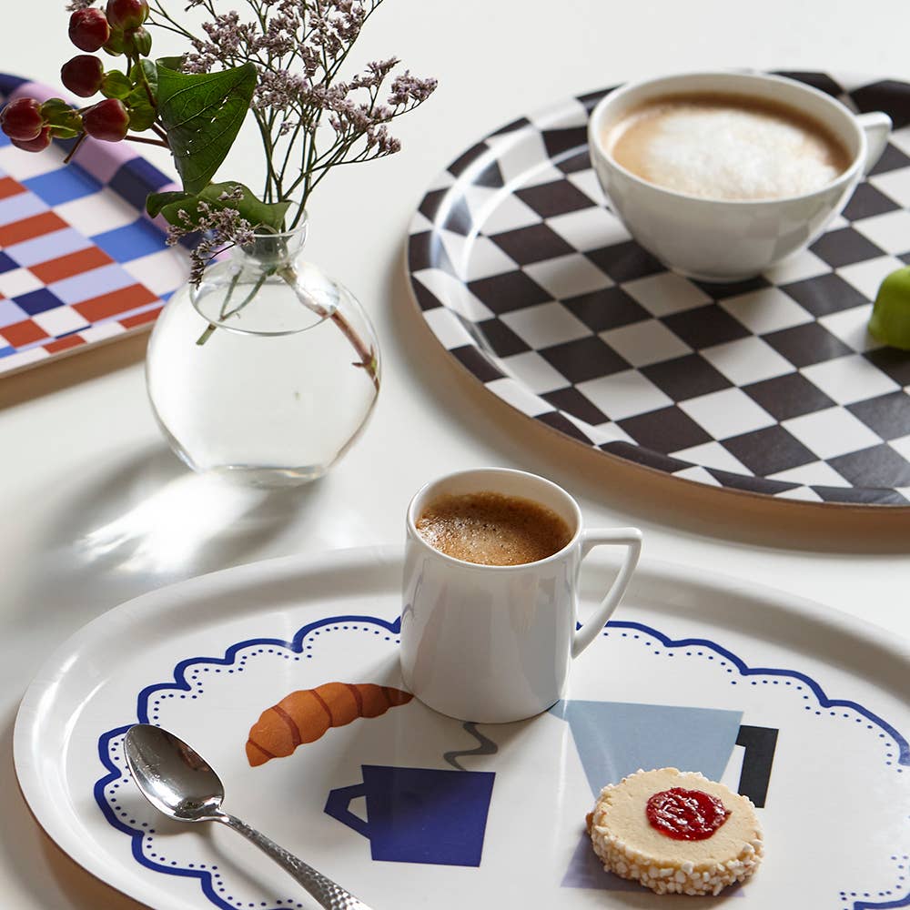 BLU KAT - CHECKER Rundes Serviertablett (⌀ 31 cm) • Espresso/Creme - Serviertablett - ROSA ECK