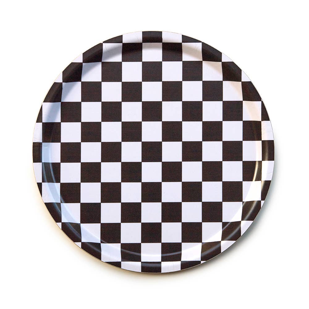BLU KAT - CHECKER Rundes Serviertablett (⌀ 31 cm) • Espresso/Creme - Serviertablett - ROSA ECK