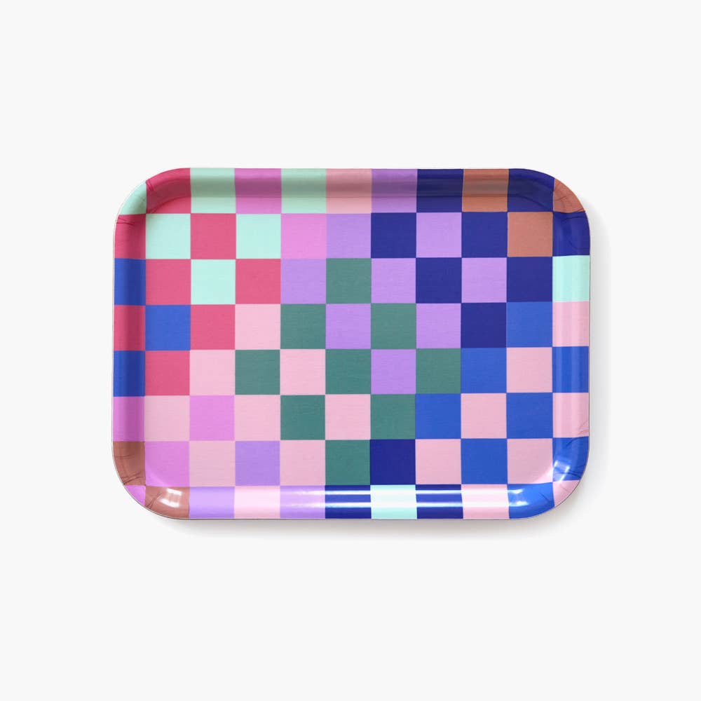 BLU KAT - CHECKER Serviertablett (27 x 20 cm) Buntes Karomuster - ROSA ECK - Bunt, ,