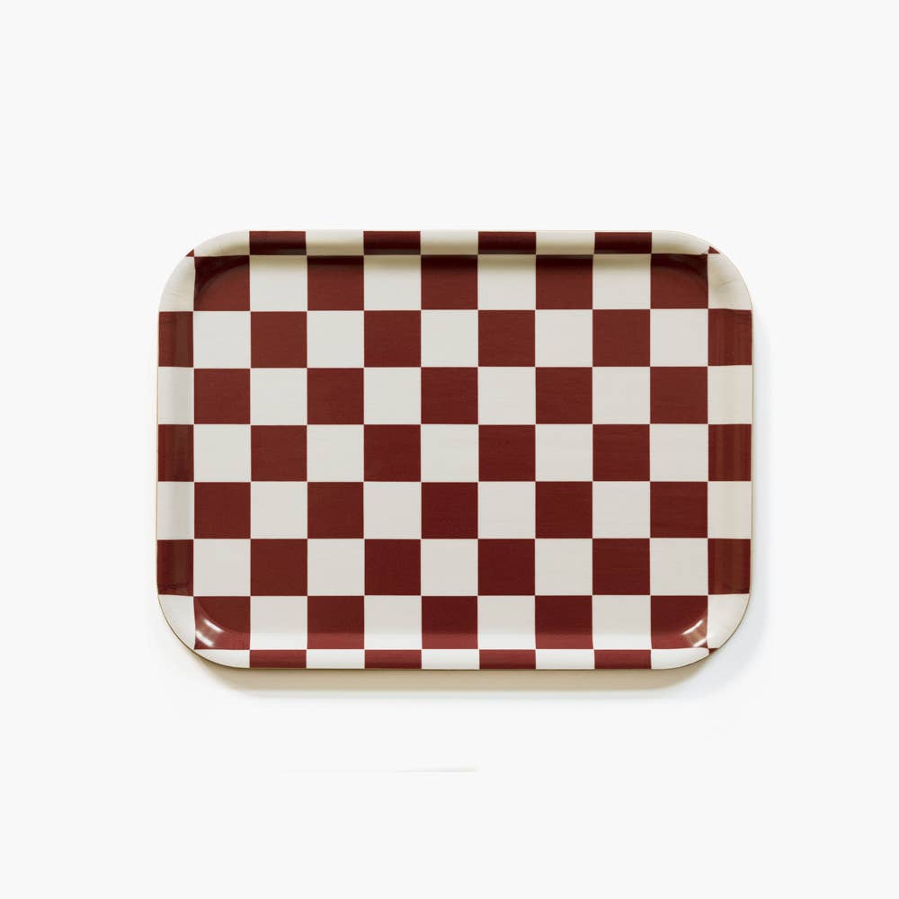 BLU KAT - CHECKER Serviertablett (27 x 20 cm) | Burgunderrot//Cream - ROSA ECK - Rot, ,