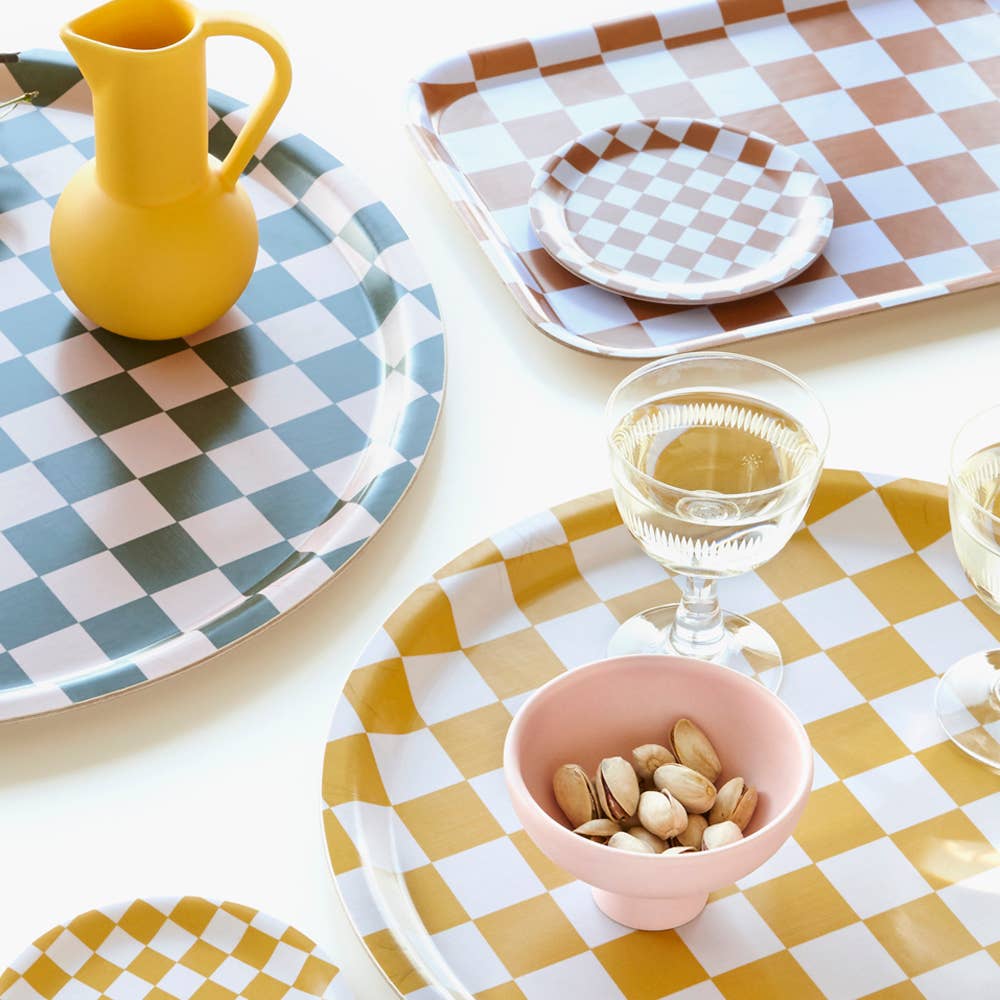 BLU KAT - CHECKER Serviertablett (27 x 20 cm) | Caramel - ROSA ECK - Braun, ,