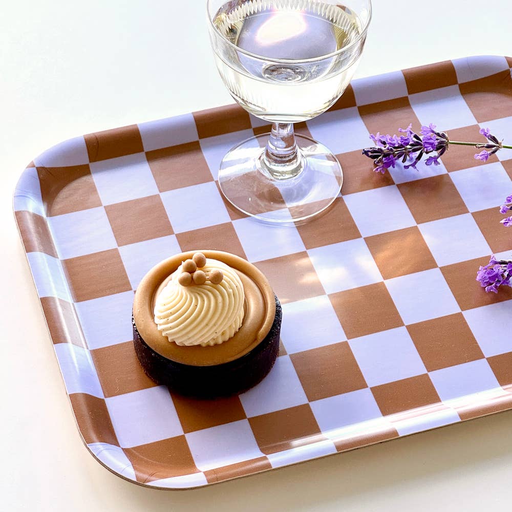 BLU KAT - CHECKER Serviertablett (27 x 20 cm) | Caramel - ROSA ECK - Braun, ,