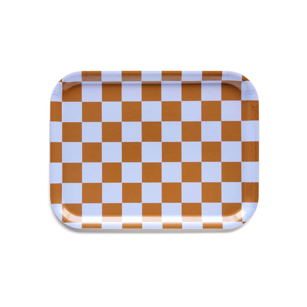 BLU KAT - CHECKER Serviertablett (27 x 20 cm) | Caramel - ROSA ECK - Braun, ,