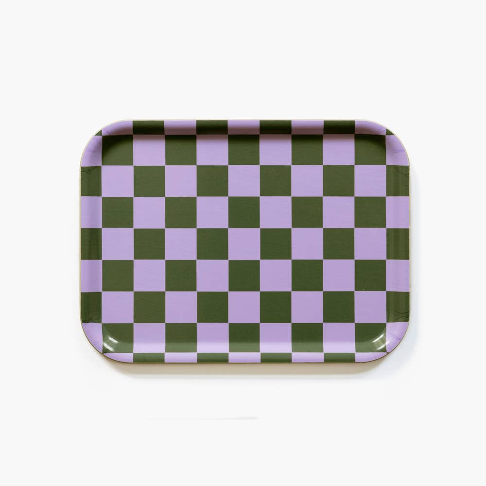 BLU KAT - CHECKER Serviertablett (27 x 20 cm) | Lila/Olive - ROSA ECK - Grün, Lila,