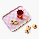 BLU KAT - CHECKER Serviertablett (27 x 20 cm) | Minze/Pfingstrosen - ROSA ECK - Blau, Holz, Rosa