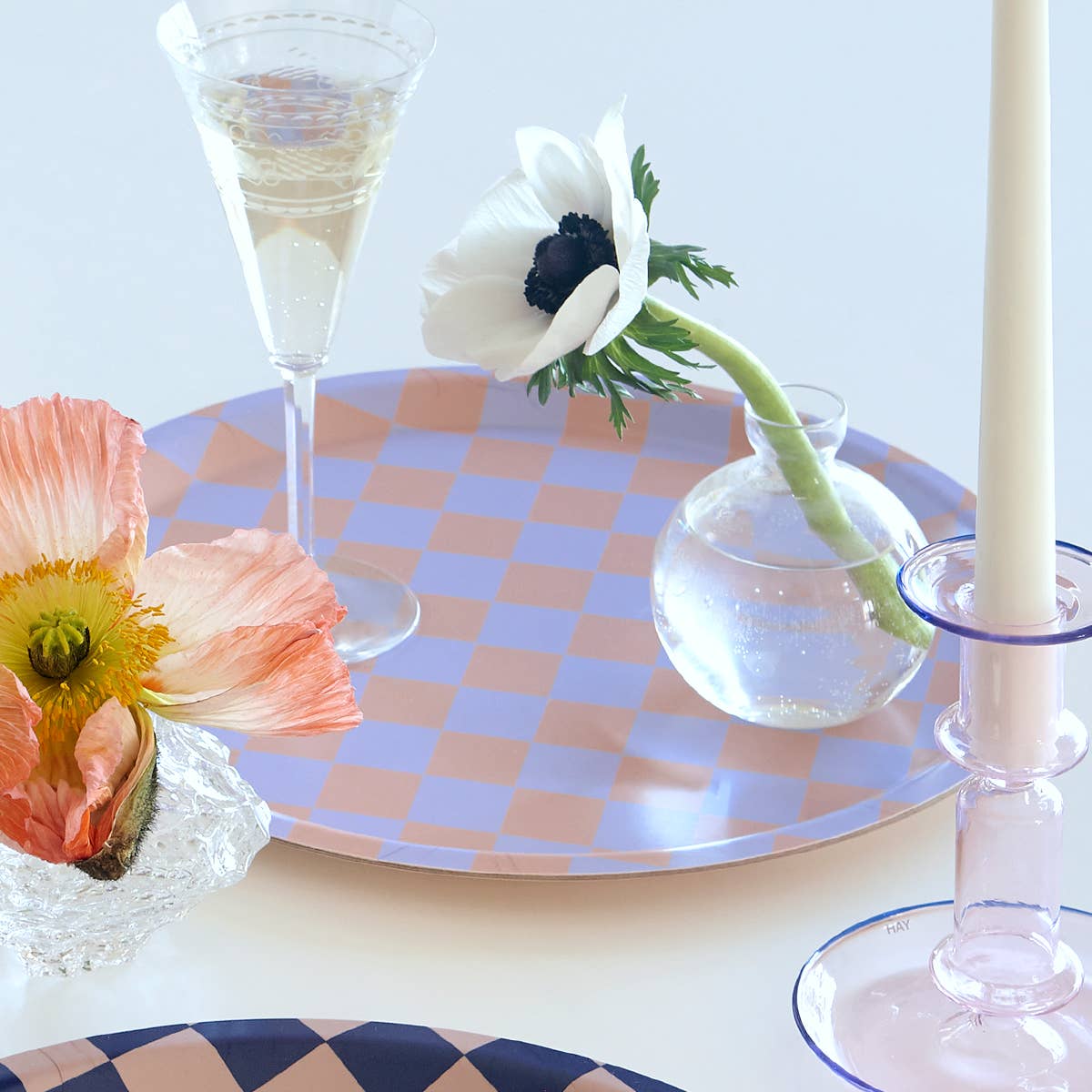 BLU KAT - CHECKER Serviertablett (⌀ 31 cm) | Lila/Pfirsich - ROSA ECK - Holz, Lila,