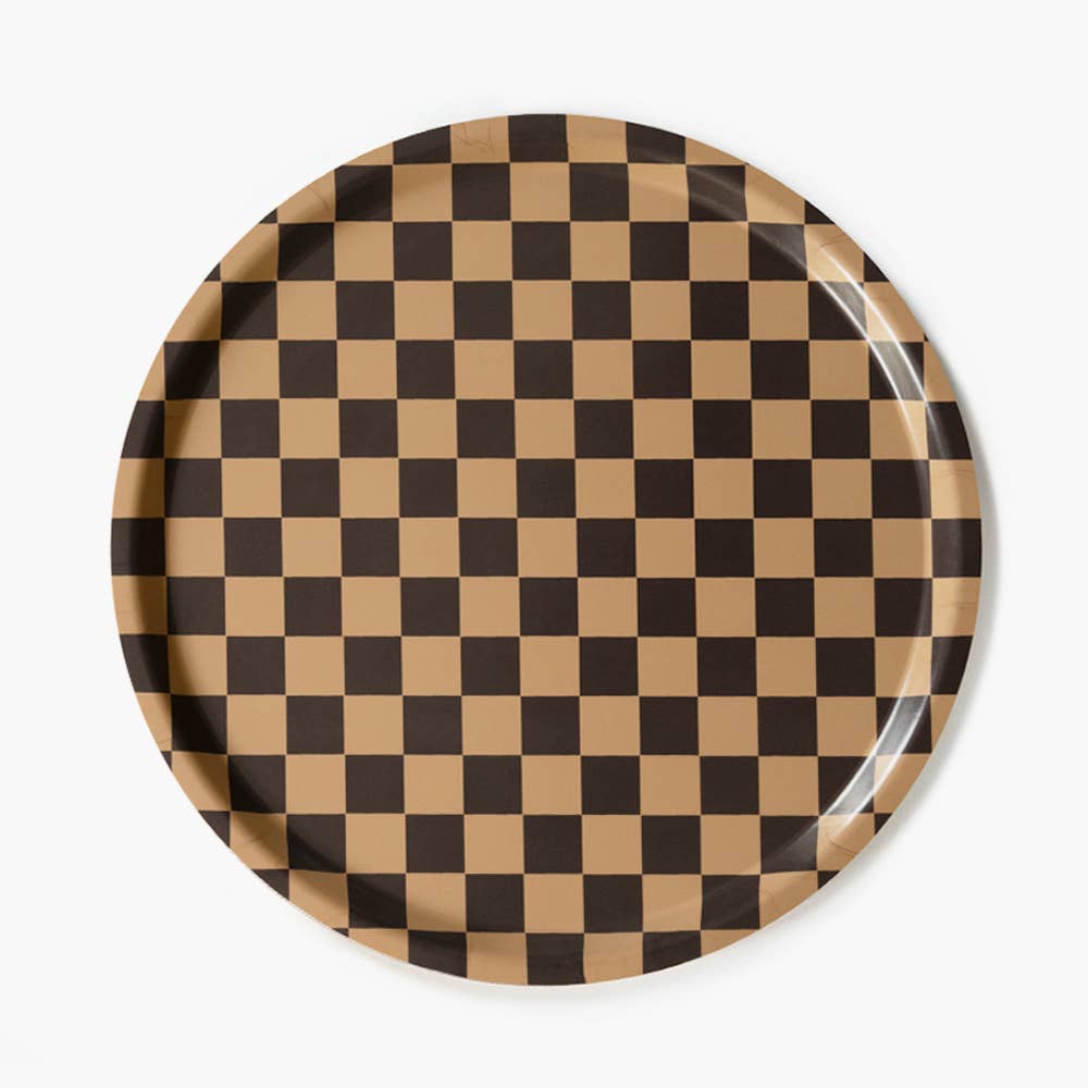 BLU KAT - CHECKER Serviertablett (⌀ 38 cm) | Chocolate/Gold - ROSA ECK - Braun, Rund,