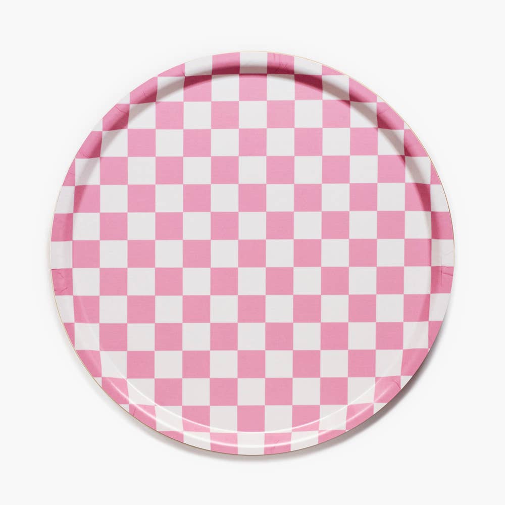 BLU KAT - CHECKER Serviertablett (⌀ 38 cm) | Himbeere/Sahne - ROSA ECK - Holz, Rosa,