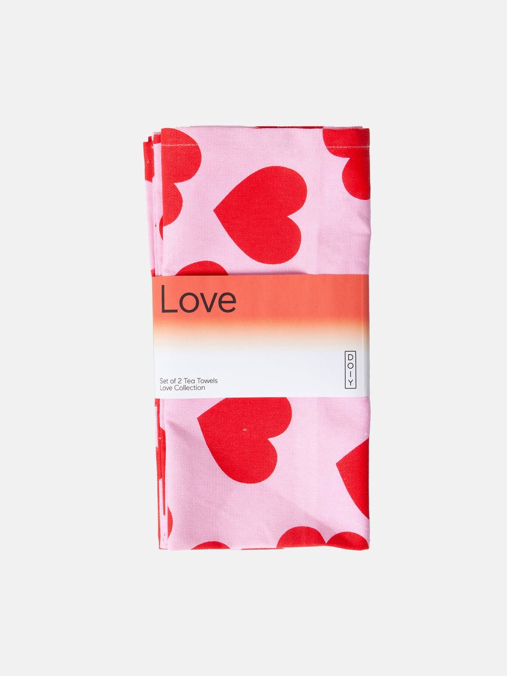 DOIY - LOVE Set mit 2 Geschirrtüchern - ROSA ECK - Herz, Rosa, Rot