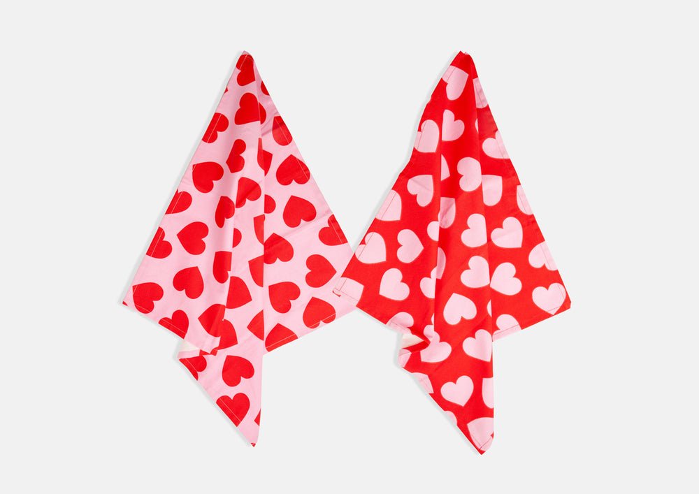 DOIY - LOVE Set mit 2 Geschirrtüchern - ROSA ECK - Herz, Rosa, Rot