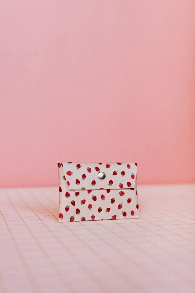 ECKE - FRESAS Mini Geldbeutel | Klick | Erdbeeren Sandweiß - ROSA ECK - Erdbeeren, Nude, Weiß