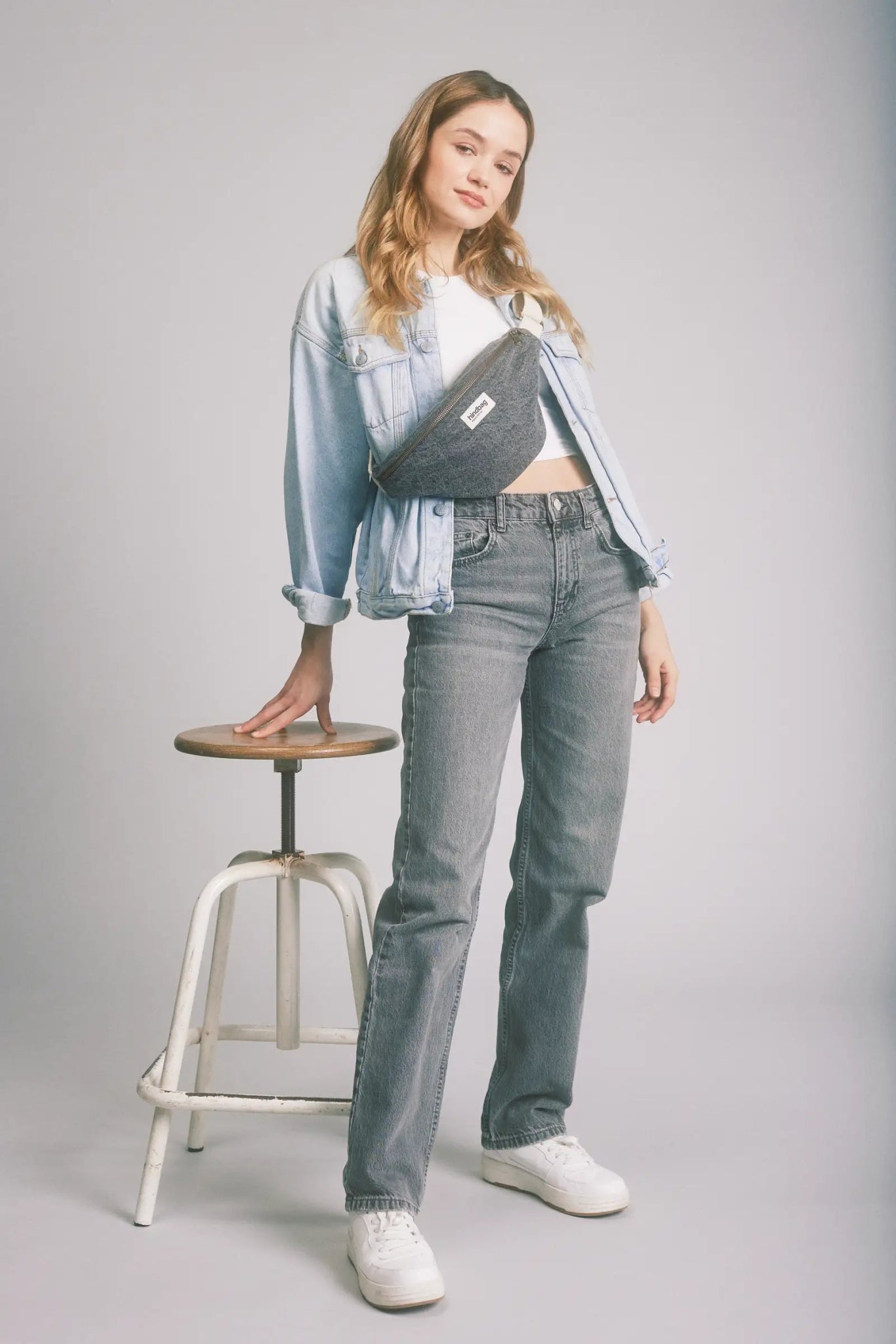Hindbag - OLIVIA Bauchtasche Jeans Grau - ROSA ECK - Denim, Gris,
