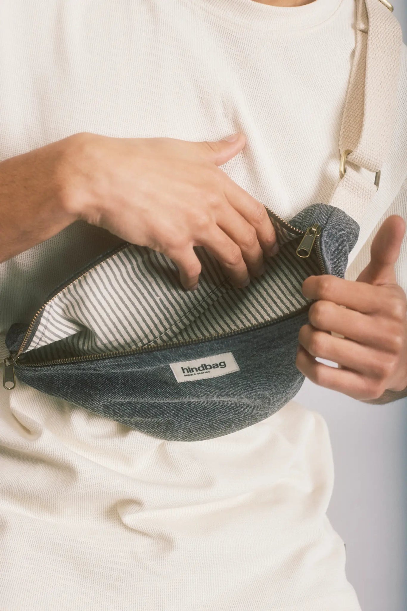 Hindbag - OLIVIA Bauchtasche Jeans Grau - ROSA ECK - Denim, Gris,