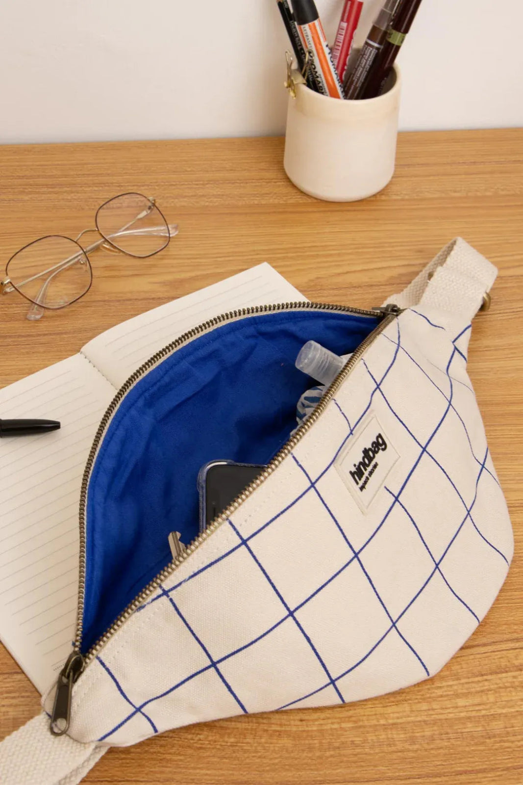 Hindbag - OLIVIA Bauchtasche • Karo Ecru / Blau - Bauchtasche - ROSA ECK