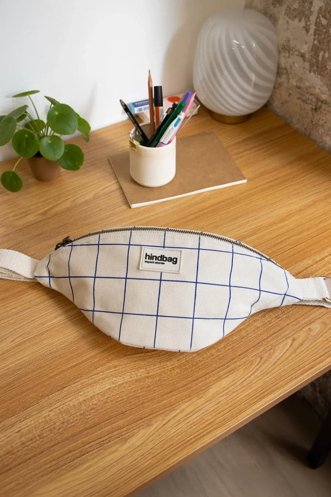 Hindbag - OLIVIA Bauchtasche • Karo Ecru / Blau - Bauchtasche - ROSA ECK