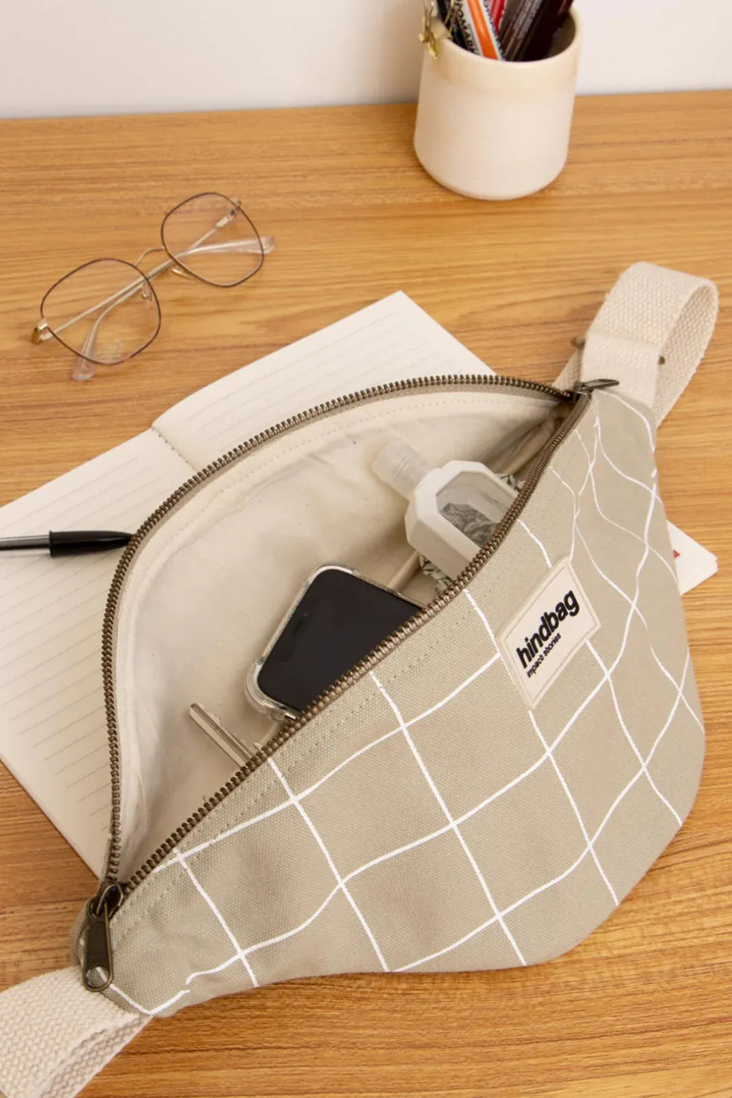 Hindbag - OLIVIA Bauchtasche • Karo Lehmgrün / Weiß - Bauchtasche - ROSA ECK