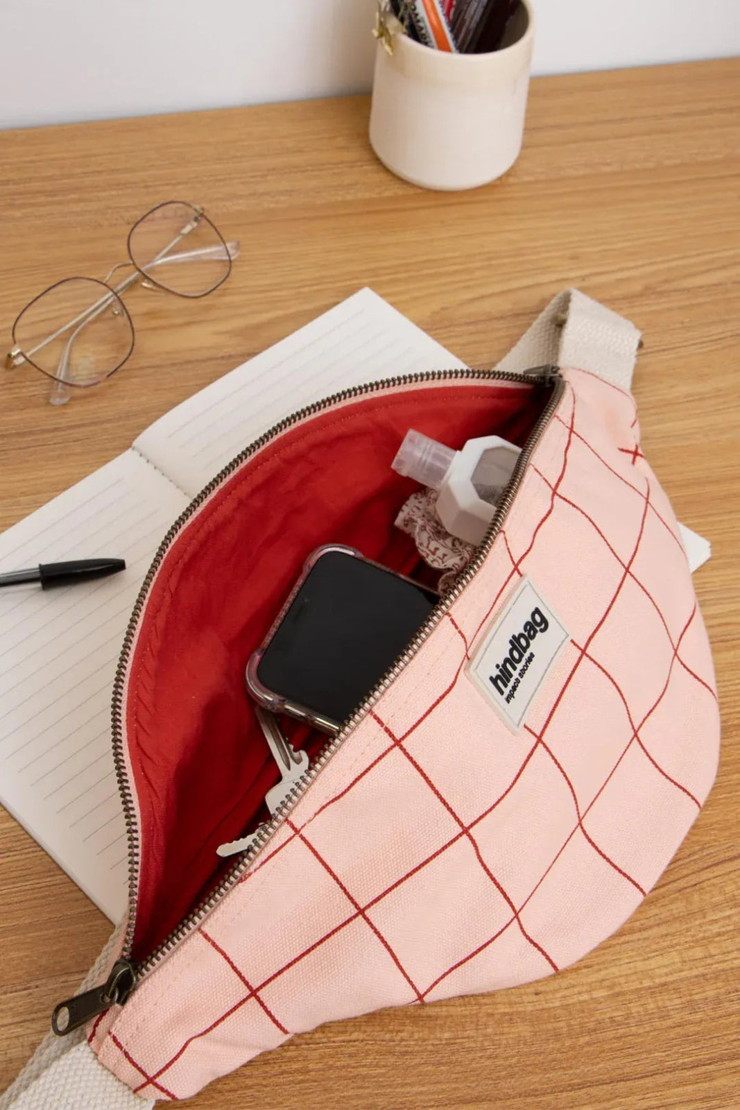 Hindbag - OLIVIA Bauchtasche • Karo Rosé / Rot - Bauchtasche - ROSA ECK