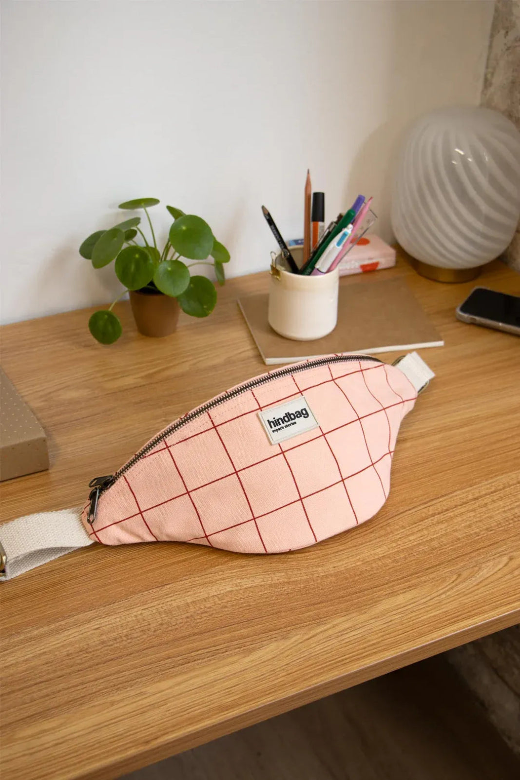 Hindbag - OLIVIA Bauchtasche • Karo Rosé / Rot - Bauchtasche - ROSA ECK
