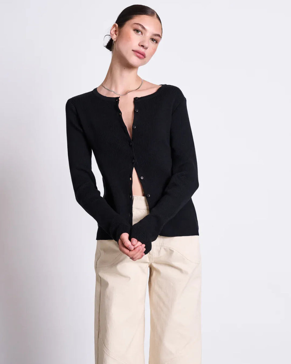 JAN ‘N JUNE - CREWNECK CARDIGAN GLIMT BLACK GOTS Strickjacke - Cardigan - ROSA ECK Concept Store