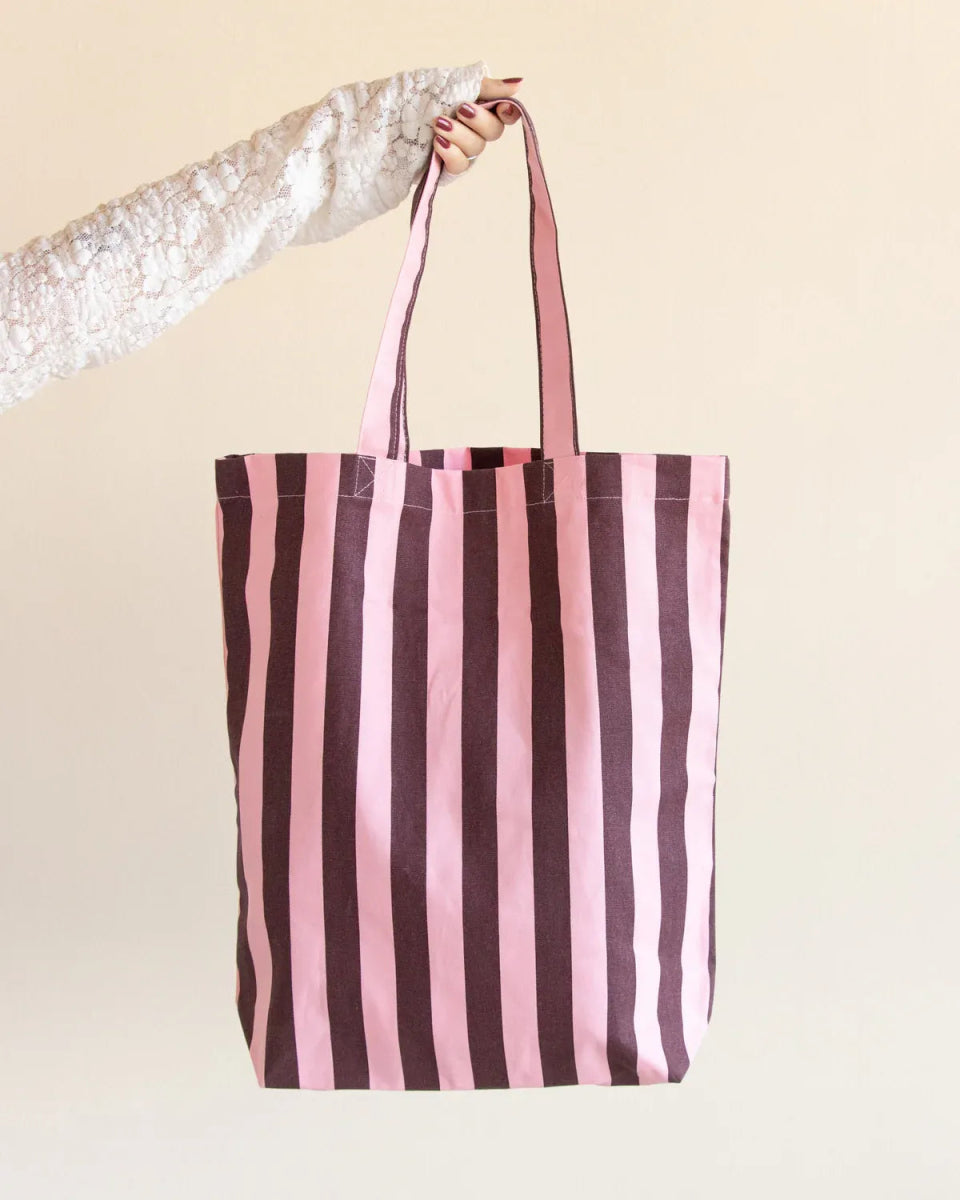 Kado Design - Tragetasche aus Baumwolle • Pink/Braun gestreift - Tasche - ROSA ECK Concept Store