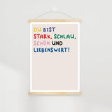 KinderStärken - STARK, SCHLAU, SCHÖN UND LIEBENSWERT Poster (30 x 40 cm) - ROSA ECK - Bunt, Papier, Weiß