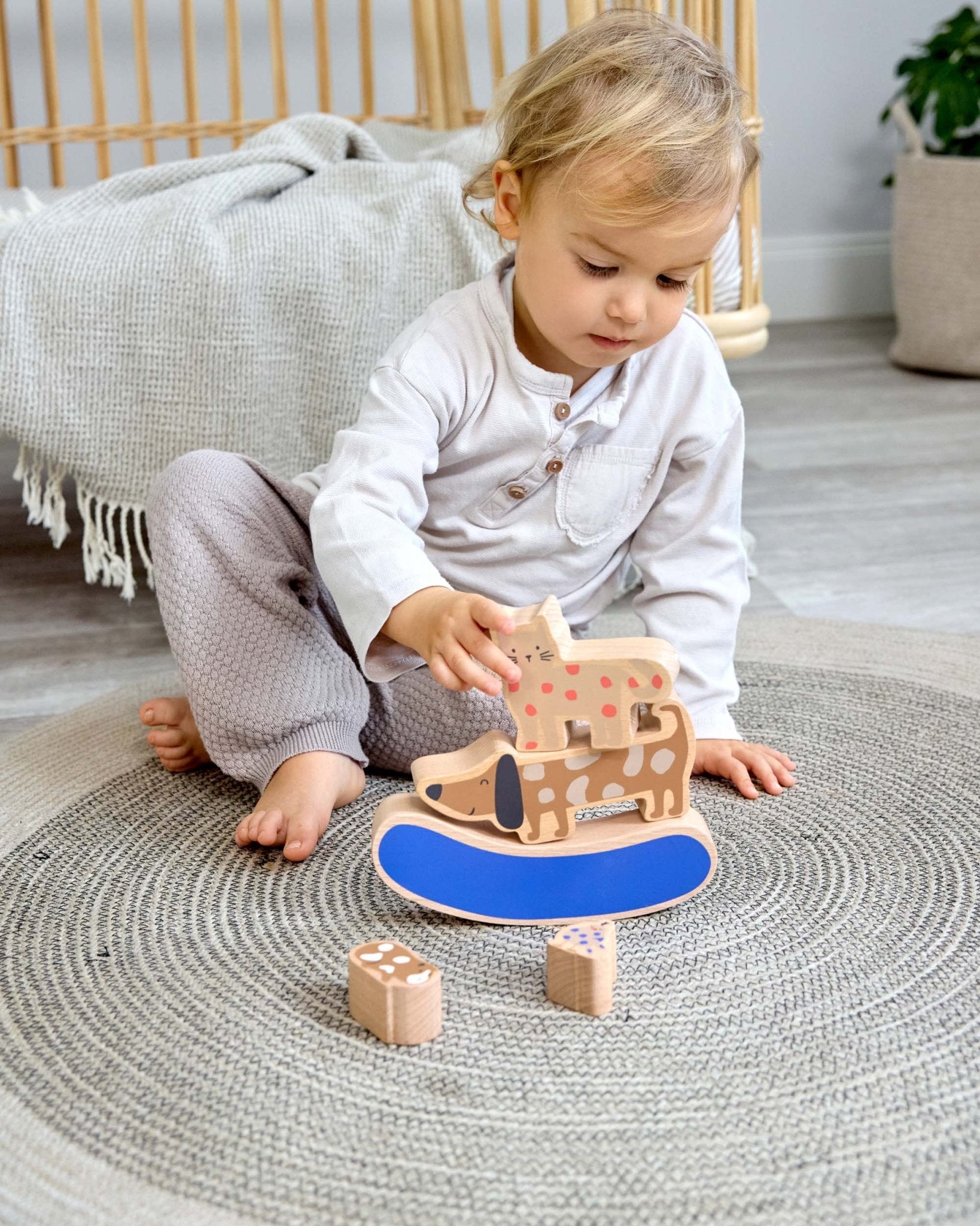 Lässig - LITTLE MATEYS Stapelspielzeug aus Holz - Spielzeug - ROSA ECK - Hund, Katze,
