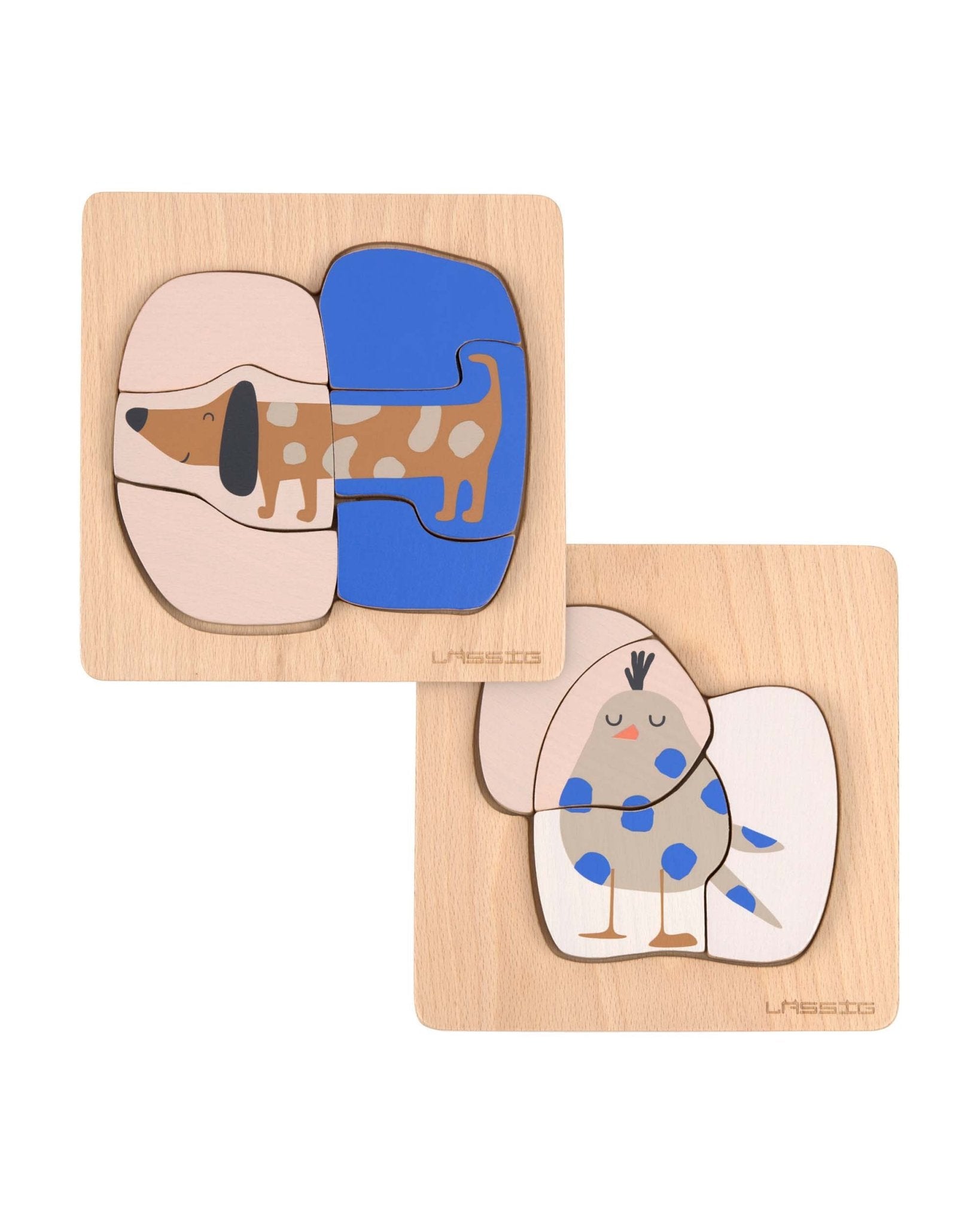 Lässig - LITTLE MATEYS Würfelpuzzle aus Holz - Spielzeug - ROSA ECK - Hund, Katze,