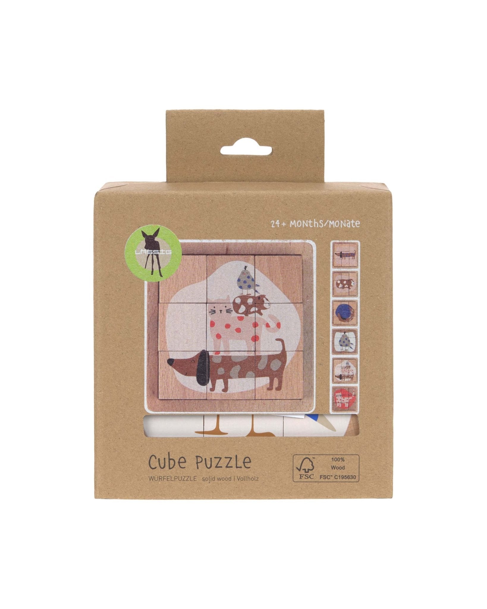 Lässig - LITTLE MATEYS Würfelpuzzle aus Holz - Spielzeug - ROSA ECK - Hund, Katze,
