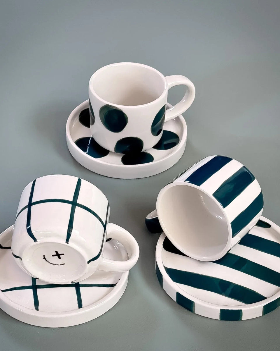 Magazin Minori - STRIPES Espressotasse mit Untersetzer • gentle green - ROSA ECK Concept Store