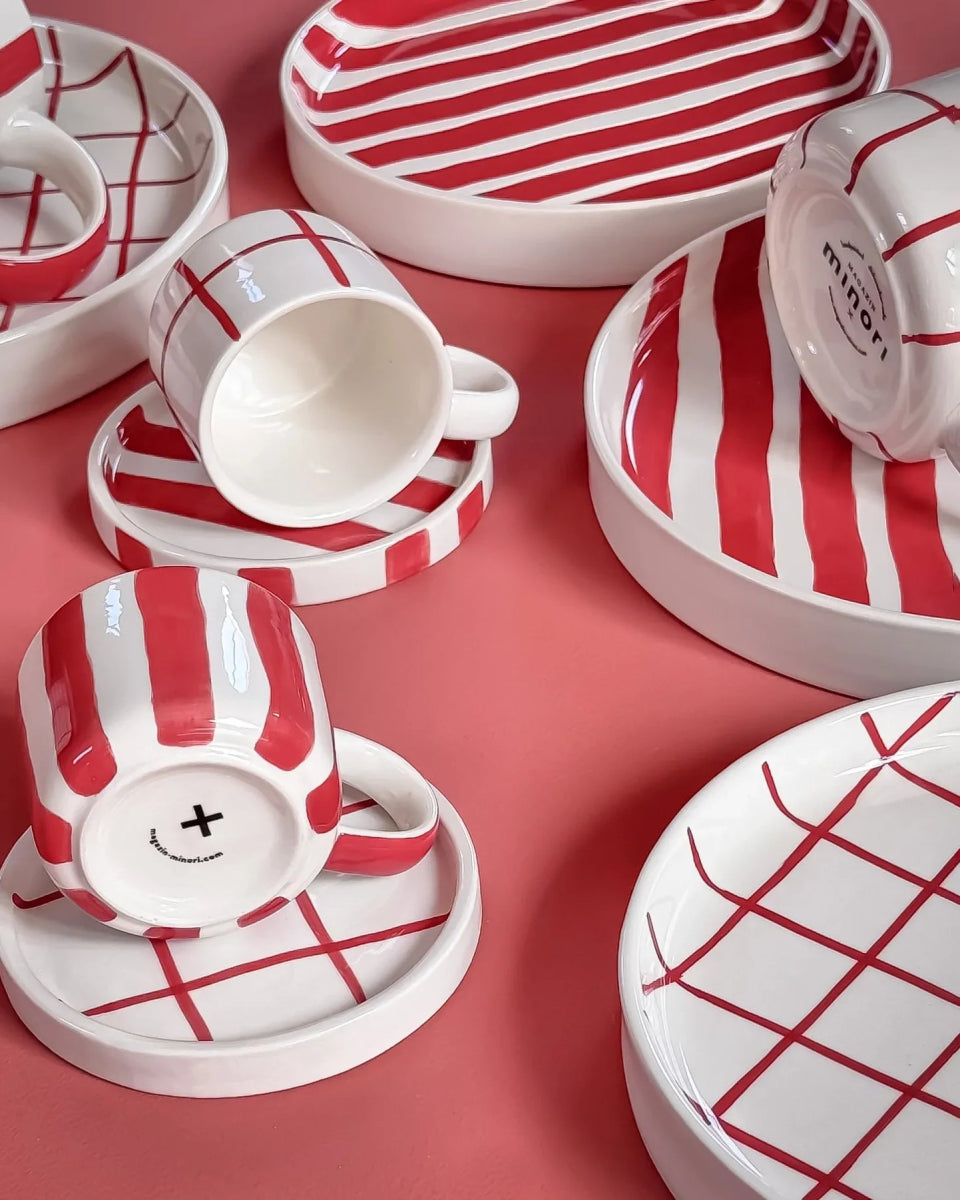 Magazin Minori - STRIPES Espressotasse mit Untersetzer • tramonto red - ROSA ECK Concept Store