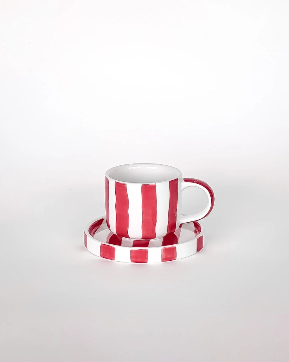 Magazin Minori - STRIPES Espressotasse mit Untersetzer • tramonto red - ROSA ECK Concept Store