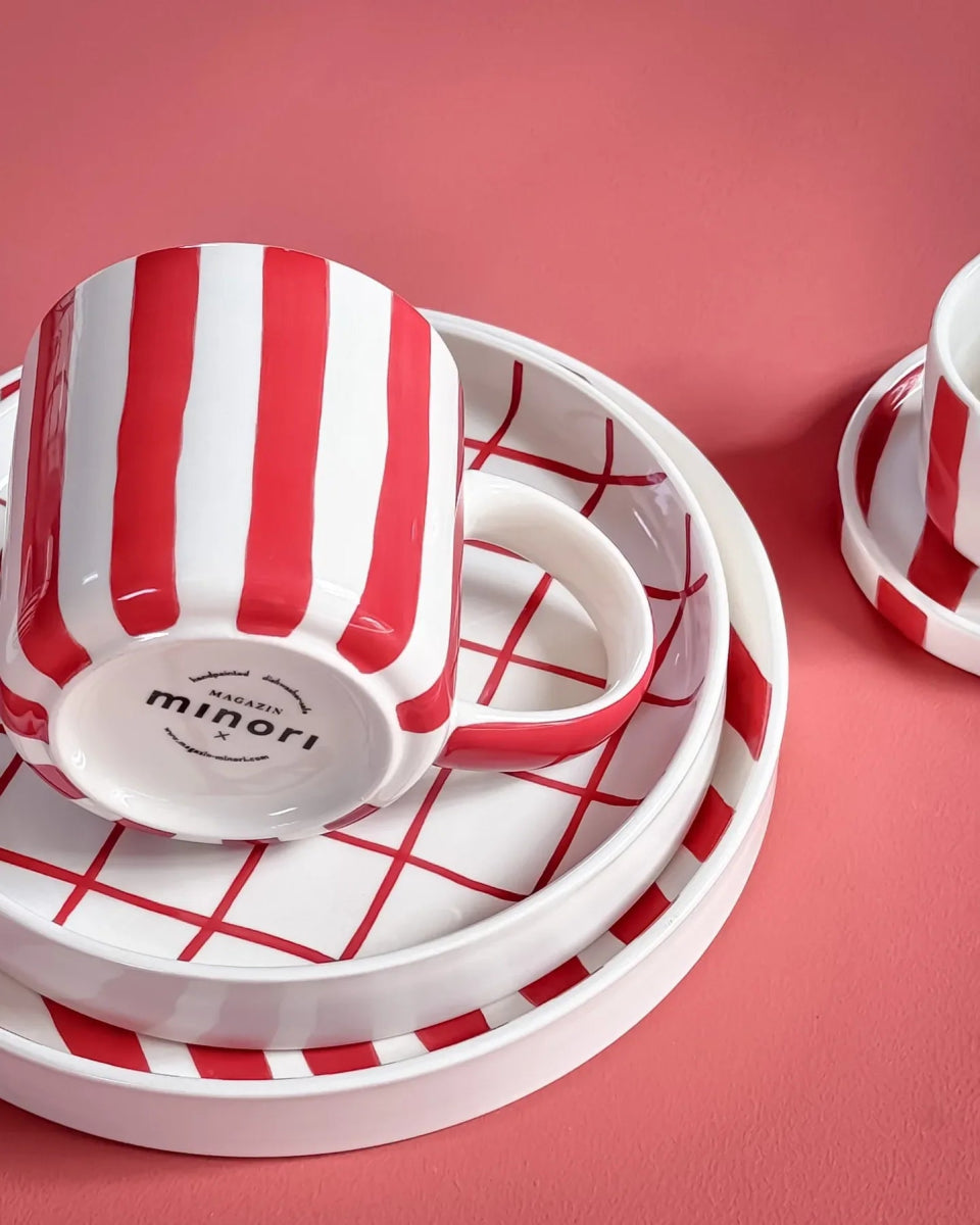 Magazin Minori - STRIPES Espressotasse mit Untersetzer • tramonto red - ROSA ECK Concept Store