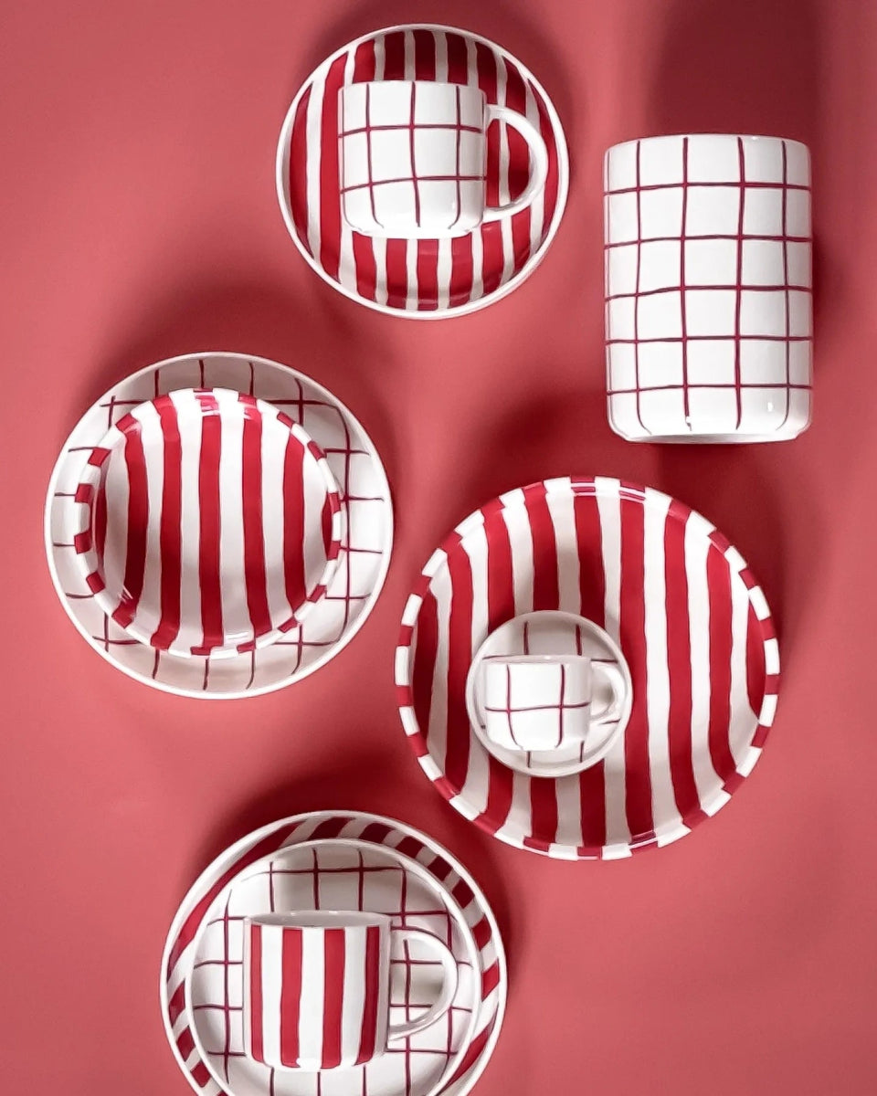 Magazin Minori - STRIPES Espressotasse mit Untersetzer • tramonto red - ROSA ECK Concept Store